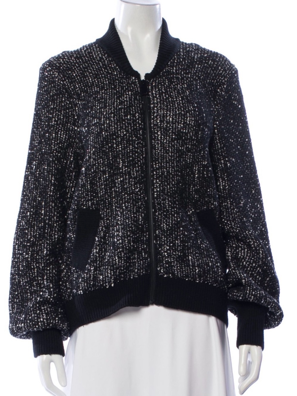 ME+EM Black & White Tweed Pattern Knit Zip-Up Bomber Jacket Size L